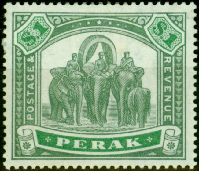 Collectible Postage Stamp from Perak 1896 $1 Green & Pale Green SG76 Fine Mtd Mint
