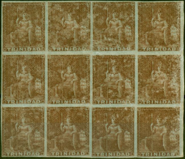 Collectible Postage Stamp Trinidad 1851 (1d) Purple-Brown SG2 Fine MNH & LMM Block of 12