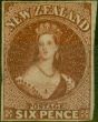 Rare Postage Stamp New Zealand 1863 6d Red-Brown SG43 Fine & Fresh Unused CV £1700
