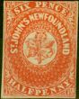 Old Postage Stamp from Newfoundland 1857 6 1/2d Scarlet-Vermillion SG7 Fine & Fresh Mtd Mint Large Part O.G CV £4500
