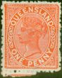 Rare Postage Stamp from Queensland 1890 1d Vermilion-Red SG187 Fine Mtd Mint