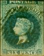 Collectible Postage Stamp from South Australia 1855 6d Deep Blue SG3 Fine Used 3 Margins