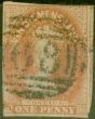 Old Postage Stamp from Tasmania 1856 1d Pale Brick-Red SG19 Good Used