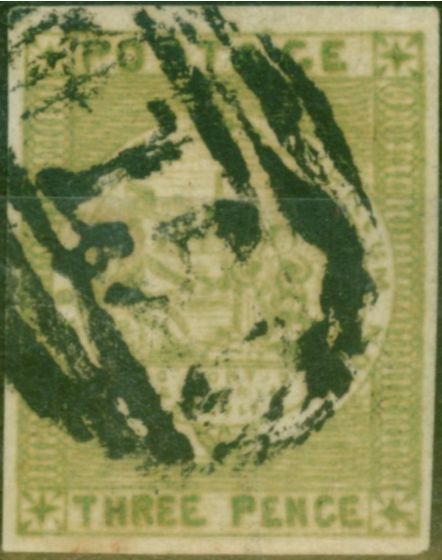 Valuable Postage Stamp N.S.W 1850 3d Yellow-Green SG39 Fine Used
