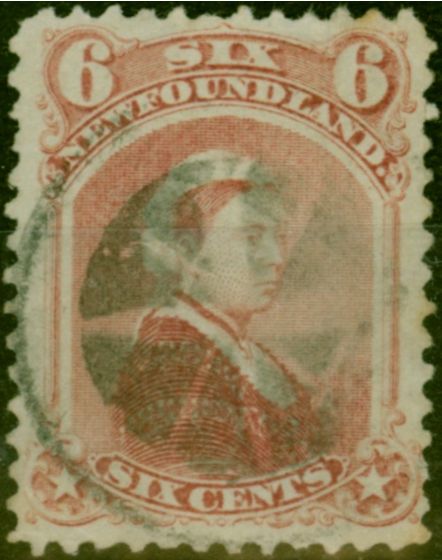 Old Postage Stamp Newfoundland 1870 6c Rose SG39 Fine Used (2)