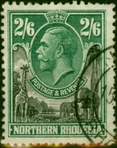 Rare Postage Stamp Northern Rhodesia 1925 2s6d Black & Green SG12 Good Used (2)