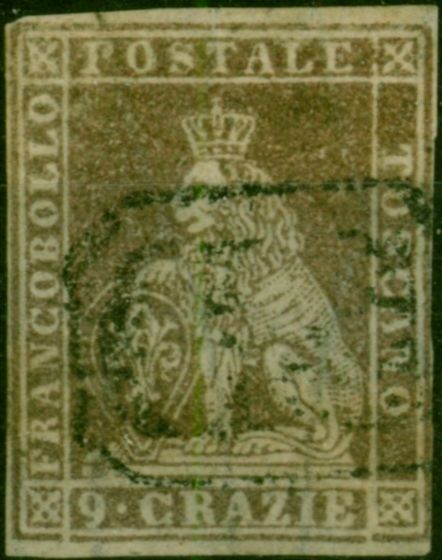 Tuscany 1859 9c Purple-Brown SG33 Good Used Rare CV £6500 . Queen Victoria (1840-1901) Used Stamps