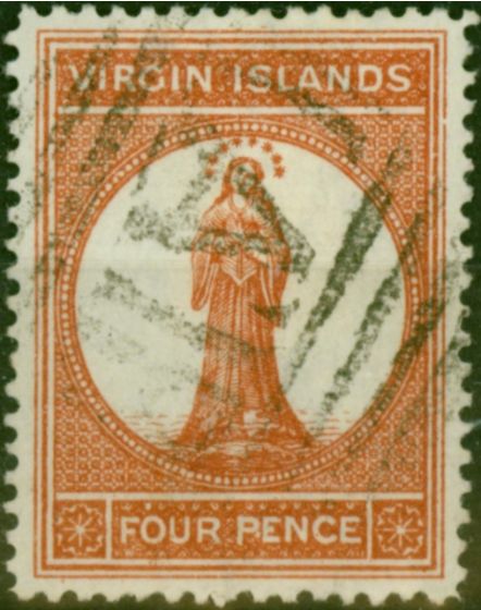Rare Postage Stamp Virgin Islands 1887 4d Brown-Red SG37 Fine Used (3)
