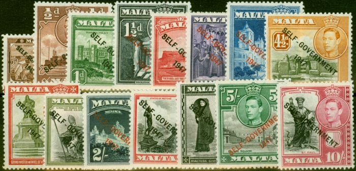 Rare Postage Stamp Malta 1948 Set of 15 SG234-248 Fine MNH 1948 Issues Only
