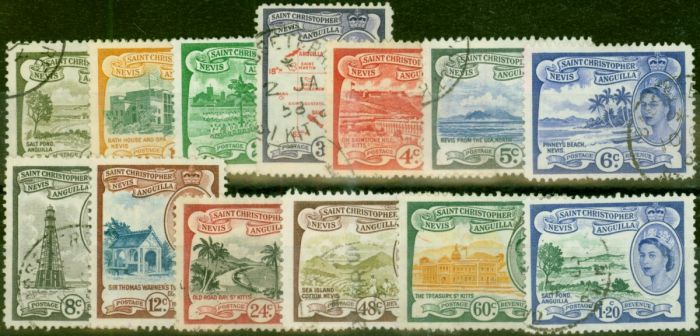 St Christopher Nevis Anguilla 1954 Set of 13  to $1.20 SG106a-117 Fine Used  Queen Elizabeth II (1952-2022) Collectible Stamps