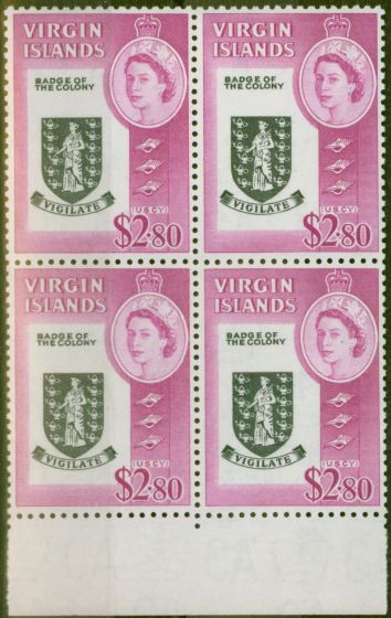 Collectible Postage Stamp from Virgin Islands 1964 $2.80 Black & Brt Purple SG192 Superb MNH Block of 4