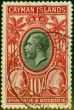 Rare Postage Stamp from Cayman Islands 1935 10s Black & Scarlet SG107 Very Fine Used