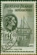 Collectible Postage Stamp Falkland Is Depen 1954 £1 Black SG40 V.F.U