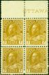 Rare Postage Stamp from Canada 1916 7c Yellow-Ochre SG209 Very Fine MNH Imprint Block of 4