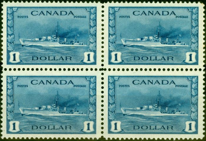 Collectible Postage Stamp from Canada 1942 $1 Blue SG388 Very Fine MNH Block of 4