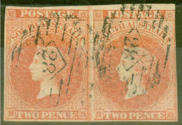 Collectible Postage Stamp from South Australia 1859 2d Orange-Red SG7 Fine Used Pair
