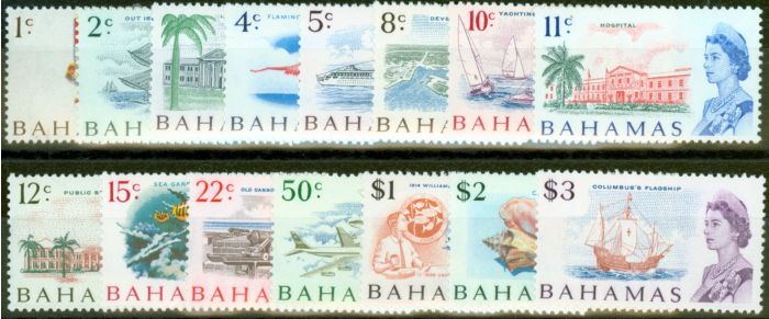 Collectible Postage Stamp from Bahamas 1970-71 set of 15 SG295a-309a Whiter Papers V.F Lightly Mtd Mint