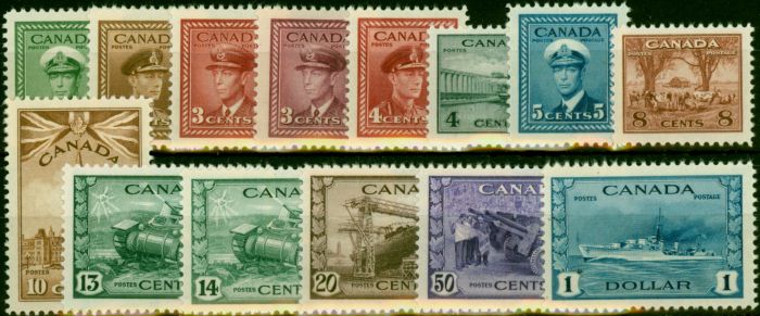 Rare Postage Stamp Canada 1942-43 War Effort Set of 14 SG375-388 V.F VLMM