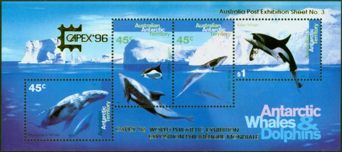 Old Postage Stamp A.A.T 1996 Capex Whales & Dolphins Mini Sheet V.F MNH