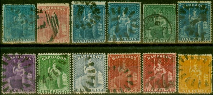 Old Postage Stamp Barbados 1861-81 Selection of Seated Types SG23-79 Good Used CV £120
