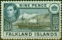 Collectible Postage Stamp from Falkland Islands 1938 9d Black & Grey-Blue SG157 Good MNH