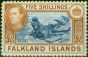 Valuable Postage Stamp Falkland Islands 1949 5s Dull Blue & Yellow-Brown SG161c Fine MM