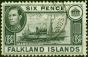 Rare Postage Stamp from Falkland Islands 1949 6d Black SG156 V.F.U