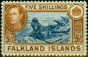 Old Postage Stamp from Falklands Islands 1950 5s Steel Blue & Buff-Brown SG161d Very Fine MNH
