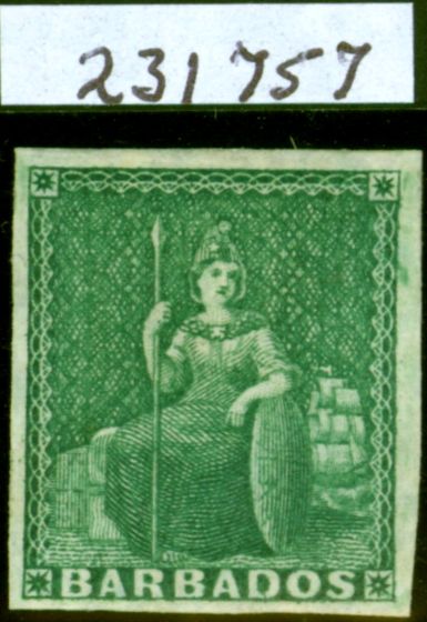 Collectible Postage Stamp from Barbados 1852 Deep Green SG2 Fine & Fresh Mtd Mint Royal Certificate