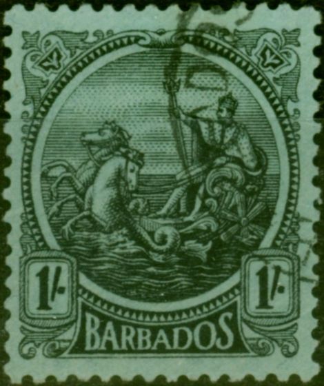 Valuable Postage Stamp Barbados 1921 1s Black-Emerald SG215 V.F.U