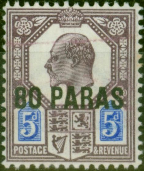 Old Postage Stamp from British Levant 1902 80pa on 5d Dull Purple & Ultramarine SG9 Fine Mtd Mint