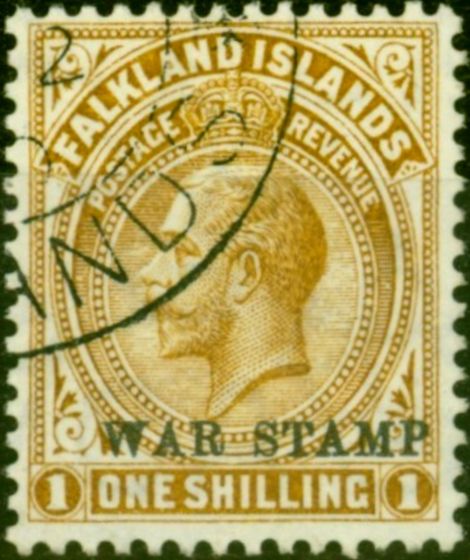 Rare Postage Stamp from Falkland Islands 1918 1s Light Bistre-Brown SG72 Superb Used