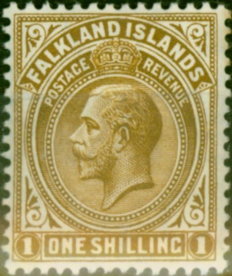 Old Postage Stamp Falkland Islands 1920 1s Brown Thick Paper SG65b Fine LMM