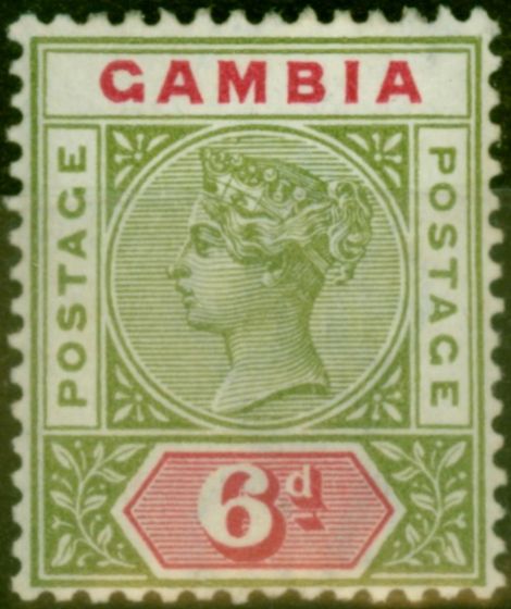 Old Postage Stamp Gambia 1898 6d Olive-Green & Carmine SG43 Fine MM