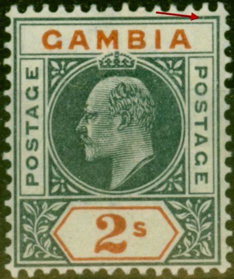 Old Postage Stamp from Gambia 1902 2s Deep Slate & Orange SG54var 'Slotted Frame' Fine Mtd Mint