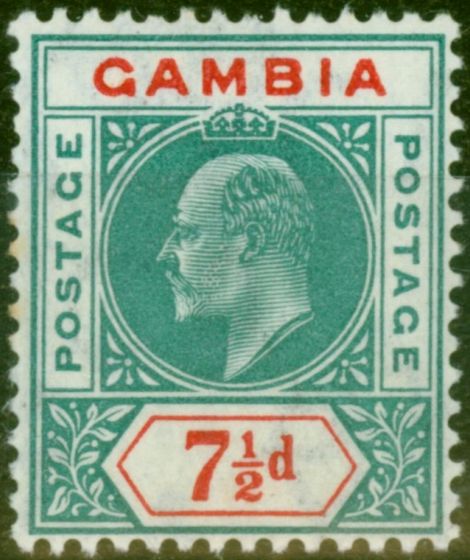 Rare Postage Stamp from Gambia 1905 7 1/2d Green & Carmine SG65 Fine & Fresh Mtd Mint