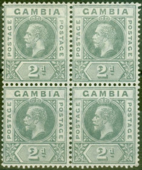 Old Postage Stamp from Gambia 1912 2d Greyish Slate SG89var Break in Value Tablet in a V.F VLMM Block of 4