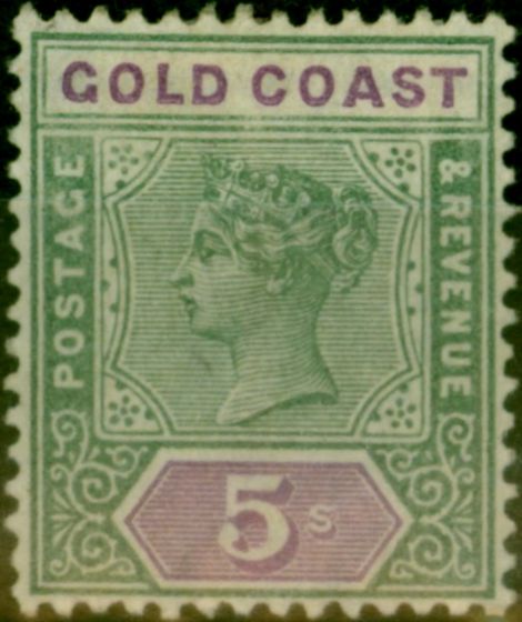 Valuable Postage Stamp Gold Coast 1900 5s Green & Mauve SG33 Fine MM