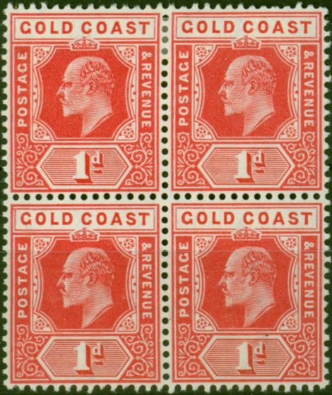 Rare Postage Stamp Gold Coast 1907 1d Red SG60 V.F MM & MNH Block of 4