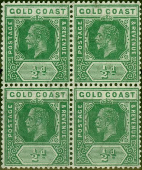 Valuable Postage Stamp Gold Coast 1913 1/2d Green SG71 Fine MNH Block of 4