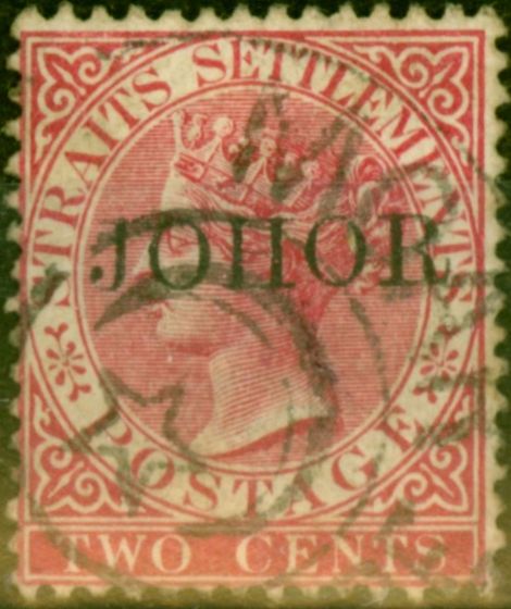 Rare Postage Stamp from Johore 1890 2c Bright Rose SG15 Fine Used Stamp