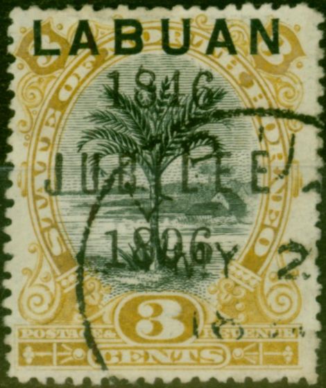 Old Postage Stamp Labuan 1896 3c Black & Ochre SG85 Good Used