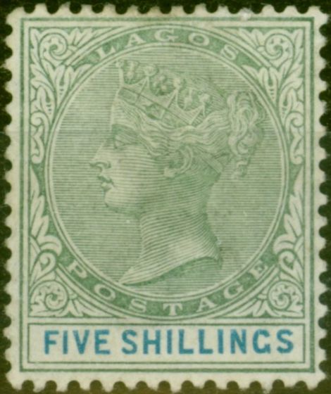 Rare Postage Stamp Lagos 1887 5s Green & Blue SG40 Fine LMM