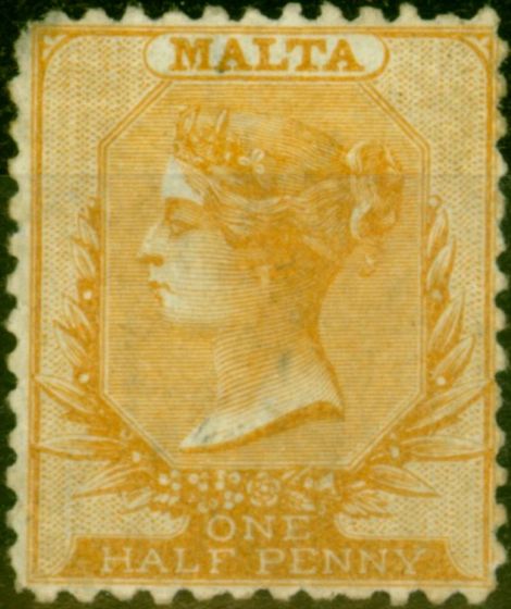 Valuable Postage Stamp from Malta 1871 1/2d Yellow Orange SG15 Clean Cut P.12.5 Good Mtd Mint