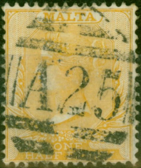 Rare Postage Stamp Malta 1875 1/2d Yellow-Buff SG10 Fine Used