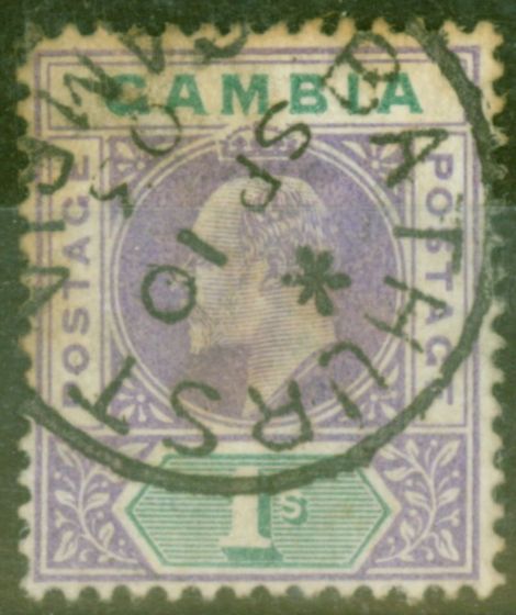 Collectible Postage Stamp from Gambia 1902 1s Violet & Green SG52 Ave Used CDS