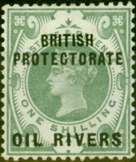 Rare Postage Stamp from Oil Rivers 1892 1s Dull Green SG6 Fine Mtd Mint