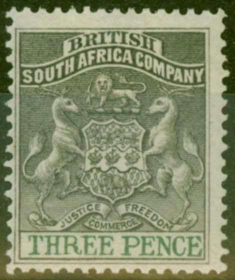 Rare Postage Stamp from Rhodesia 1892 3d Grey-Black & Green SG21 Fine & Fresh Mtd Mint