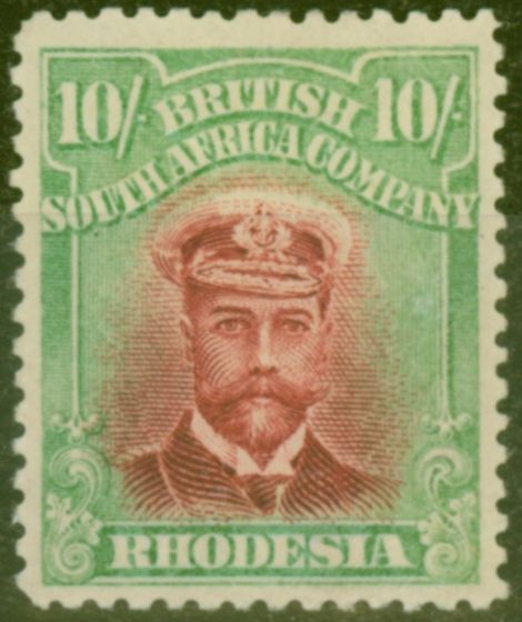 Valuable Postage Stamp from Rhodesia 1913 10s Dp Rose-Red & Lt Green SG241 Fine & Fresh Lightly  Mtd