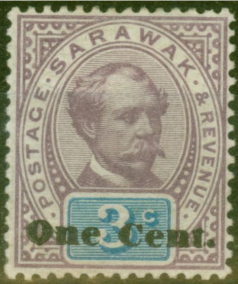 Collectible Postage Stamp from Sarawak 1892 1c on 3c Purple & Blue SG22 Fine & Fresh Mtd Mint